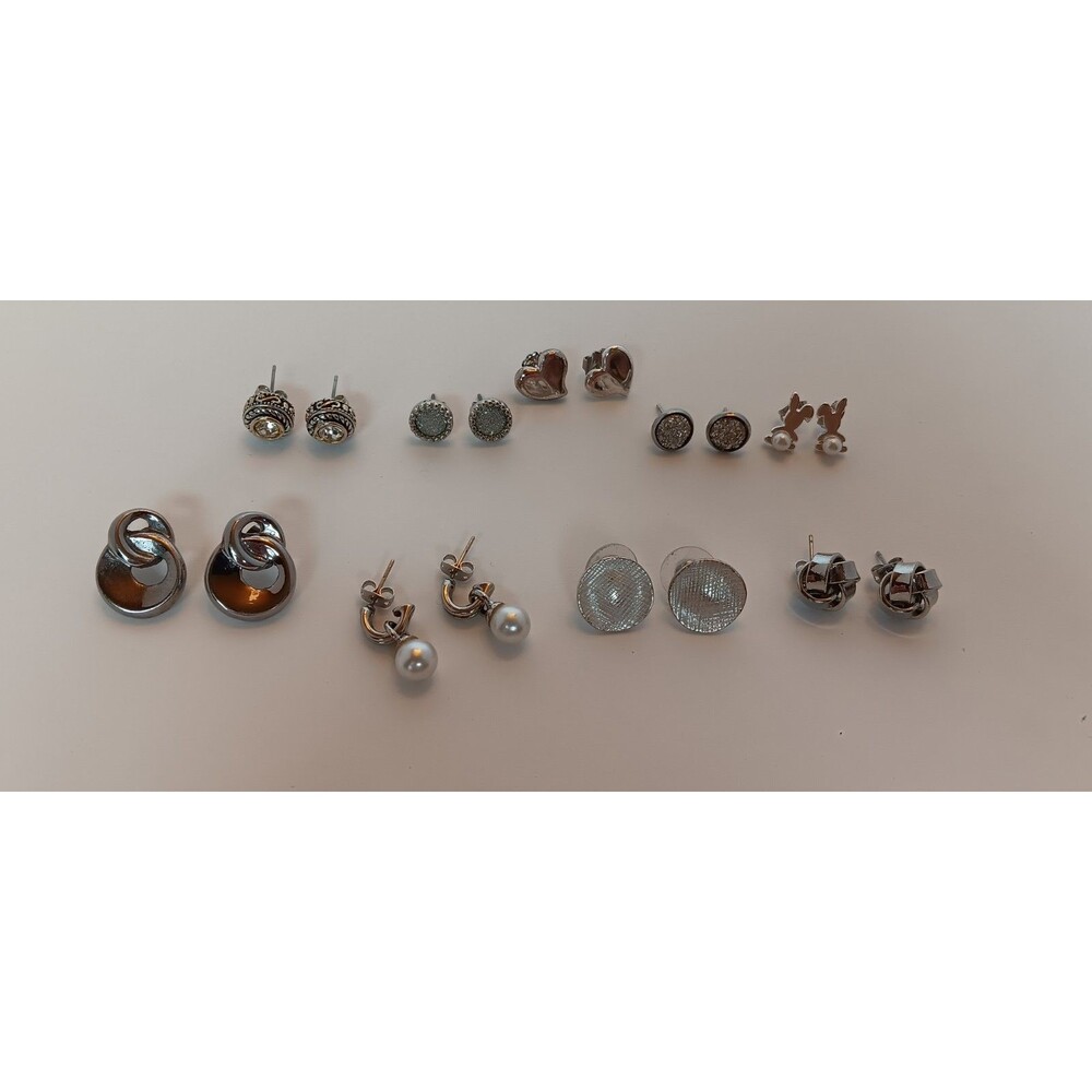 Vintage to Modern Silver Tone Post Back Earring Lot – 9 Pairs